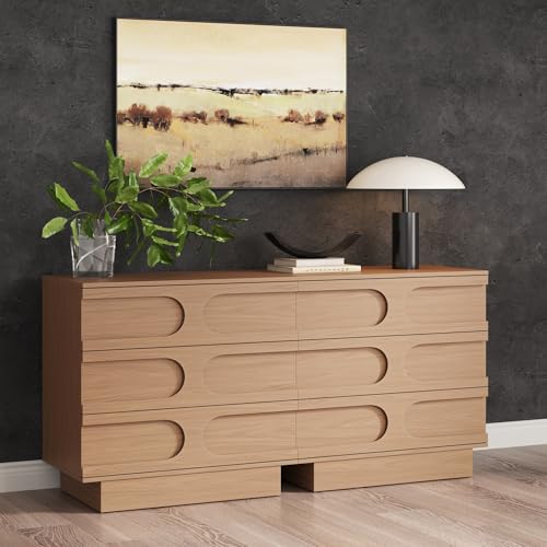 Image of Nathan James Iris 3 Drawer Dresser, Mid-Century Modern Solid Wood Dresser for Bedroom, Raw Oak Set of 2