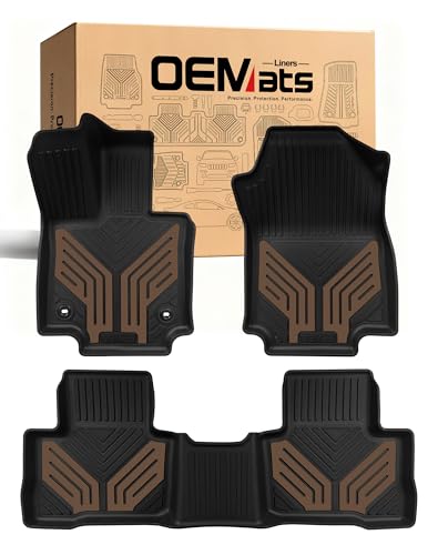 Image of Premium Color TPE Floor Mats Custom Fit for Honda CR-V 2017-2022 (Gasoline & Hybrid CRV), Saddle Brown Wing Design | All-Weather Heavy Duty Car Floor Liners Full Set 1st & 2nd Row