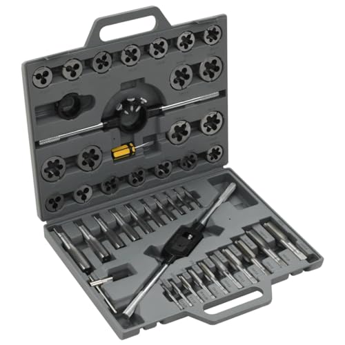 LoogCape Juego de 45 roscas de acero al carbono de alta calidad para trabajos de metal y madera, incluye machos de roscar manuales, terrajas y tornos