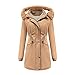 Dwevkeful Winterjacke Damen Plüschkragen Übergangsjacke mit Fellkapuze Retro Trenchcoats für Frauen Lange Knöpfen Kapuzenmantel mit Kordelzug Herbst Winter Langarm Frau Übergangsmantel