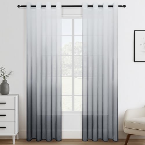 Topfinel Gardinen Wohnzimmer Modern Vorhang Beige mit Ösen Gardine Vorhänge Schlafzimmer Halbtransparent 2er Set Gardinenschals für Gardinenstange Deko Kinderzimmer