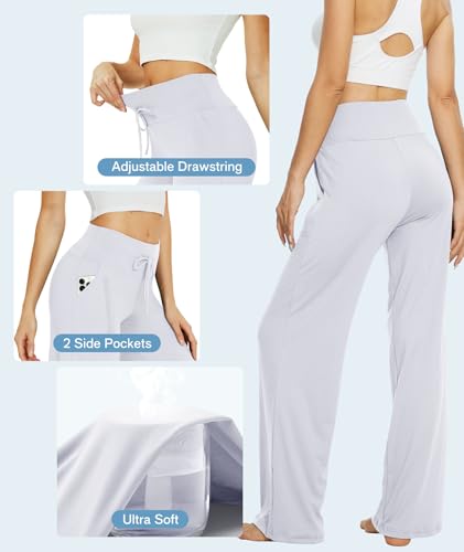 Image of TNNZEET 3 Pack Women's Wide Leg Pants with Pockets - Casual Loose Yoga Trouser Pants Sweatpants Palazzo Lounge Pajama Pants