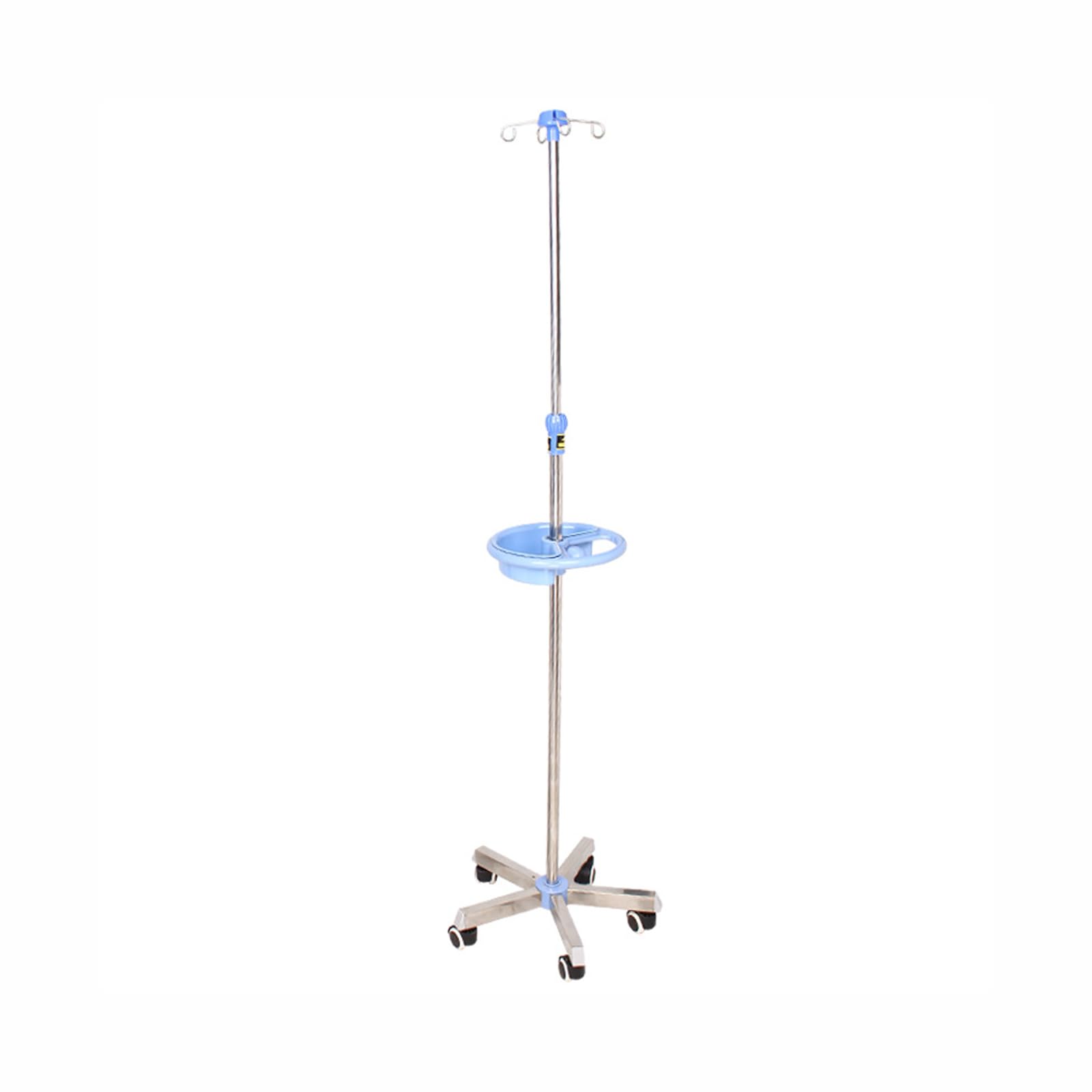 Supporto retrattile per flebo endovenoso, Palo In Acciaio Inox Con Vassoio A 5 Ruote Regolabile In Altezza 4 Ganci Home