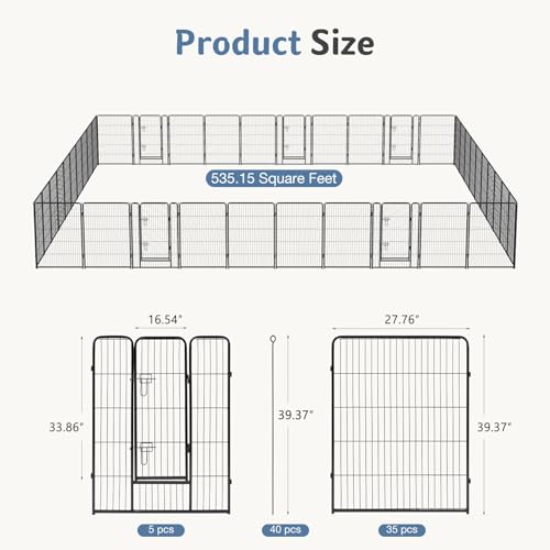 Image of DUMOS Dog Playpen 40 Inch 40 Panels Indoor Outdoor Metal Pet Fence | Foldable Dog Play Pen with Door, Portable Exercise, RV Camping, Puppy Small Medium Large Dogs