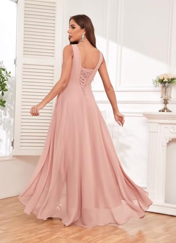 Image of Sukleet Chiffon Bridesmaid Dresses for Women with Pockets V Neck Ruched Short Formal Party Dress