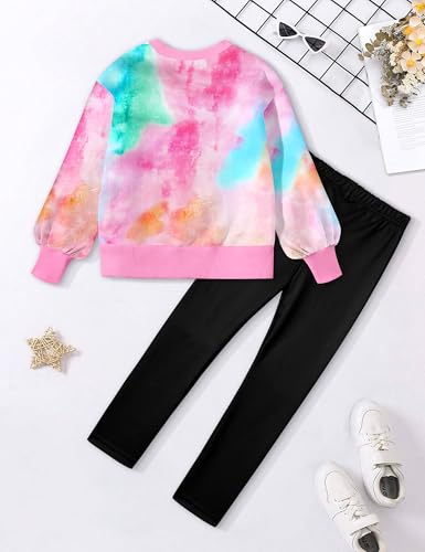 Image of Girls Clothes, Girls Outfits Tie Dye Sweatshirt Tops and Leggings Sweatpants 2 Piece Fall Winter Clothes Set 6-16T