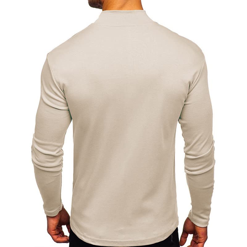 PEVOSU Mens Long Sleeve Shirts Mock Turtleneck Underwear Undershirts Basic Crewneck Sweater Pullover Top Beige