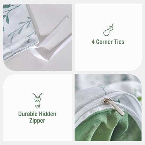 Lekesky Duvet Cover Queen Size, Soft & Breathable Comforter Cover Queen Size 3Pcs Reversible Floral Green Bedding Duvet Cover Set With Zipper Closure thumb #4