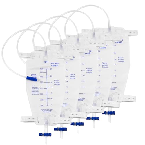 5 Stück 750ml Urinbeutel Beinbeutel mit 45cm Schlauch, Urinbeutel mit Anti Reflux Ventil und Ablass (750, 5)
