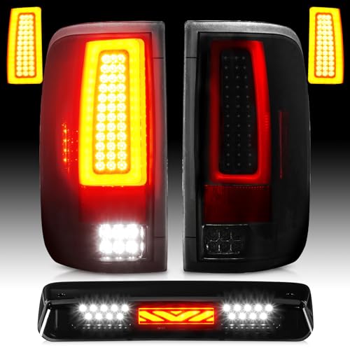 LED Tail Lights Assembly + 3rd Third Brake Cargo Lamp Compatible with 2004-2008 Ford F-150 F150 Pickup [Factory Halogen Type] Fleetside Styleside Rear Taillight 3 Pcs Smoked Lens