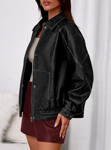 PRETTYGARDEN Faux Leather Jacket Women Bomber Motorcycle Zip Up Jackets Oversized Fall Fashion Outfits 2025 Winter Coats3