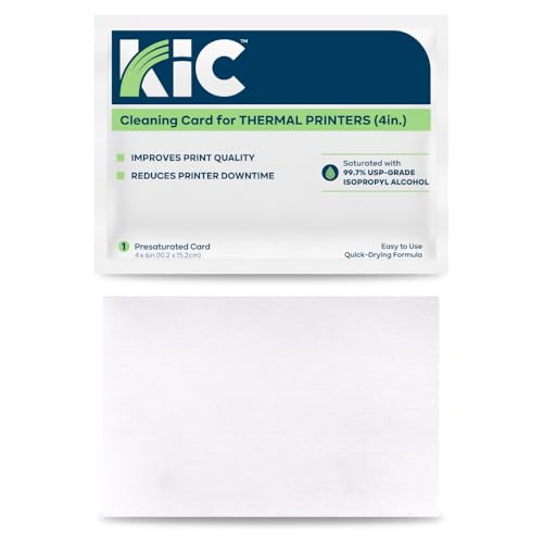 KICTeam - Cleaning Cards for Thermal Printers (25 Cards) - Presaturated with Quick Drying Solution to Clean 4in Receipt Paper Thermal Printers