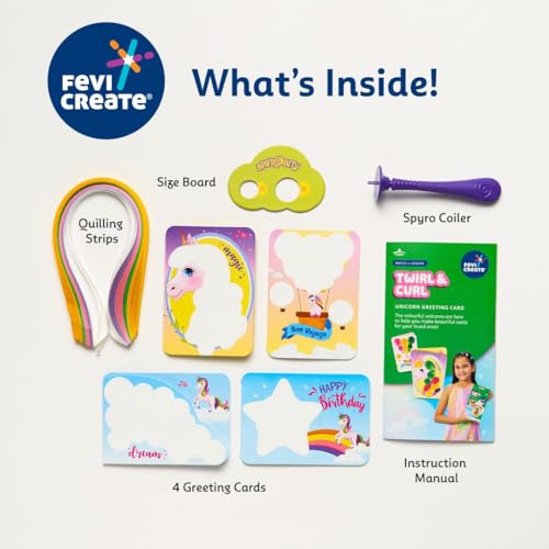 Image of Fevicreate Build-n-Create Twirl & Curl Unicorn Greeting Card Kit | Quilling Art | Colourful Unicorn Greeting Cards | Travel Friendly | Screen-Free Play | Gifting | Ages 5 +