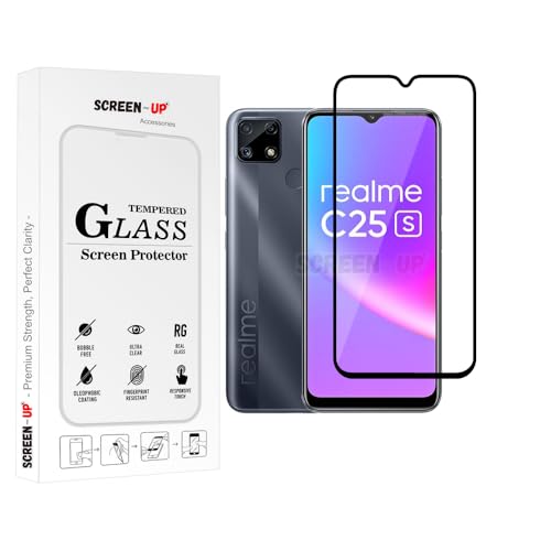 Image of ScreenUp Tempered Glass For Realme C25s - Ultra Clear, 9H Scratch Resistant, Full Coverage, Easy Install Screen Protector