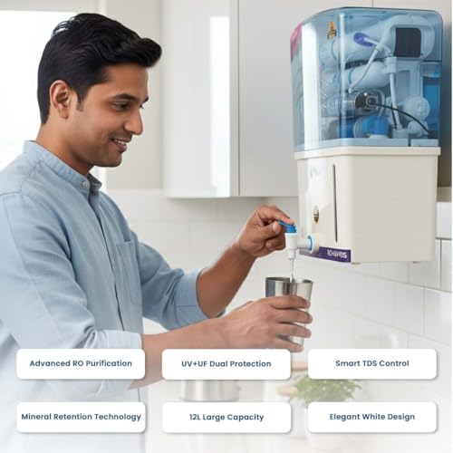 Image of Natures Aqua Grand RO UV Water Purifier, 12L Capacity, Wall Mount, White Plastic, Advanced TDS Control with UV+UF Protection, Electric Powered