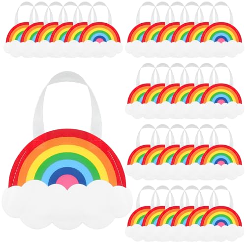 Tranqun 36 Pack Rainbow Party Favor Bags with Handle Rainbow Goodie Non-woven Treat Candy Gift Bags for Cloud Birthday Baby Shower Gender Reveal Party Supplies
