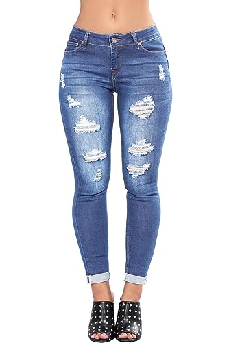 Womens Stretchy Ripped Skinny Jeans High Waisted Boyfriend Distressed Denim Pants Leggings