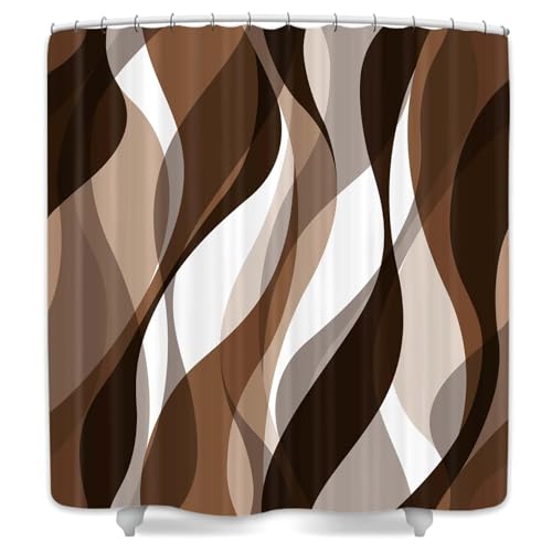 Rideau de douche marron 105x160cm en polyester imperméable à rayures avec 12 crochets - 5
