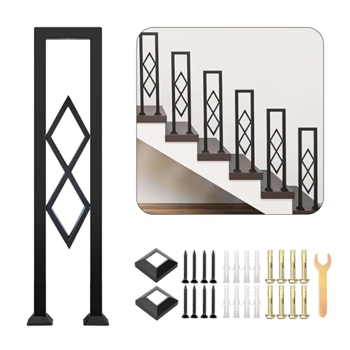 Rampe d'escalier Moderne Intérieur, Main Courante Antidérapante en Forme de U, Balustrade Décorative en Diamant avec Kits d'installation Rambarde Sécurité pour Couloir Porche Jardin (Noir, 95cm)