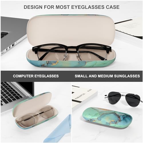 Image of Eyeglasses Case, Portable Hard Shell Protective Case For Glasses, Eyeglass Holder Box for Women and Men with Cleaning Cloth, Green Marble