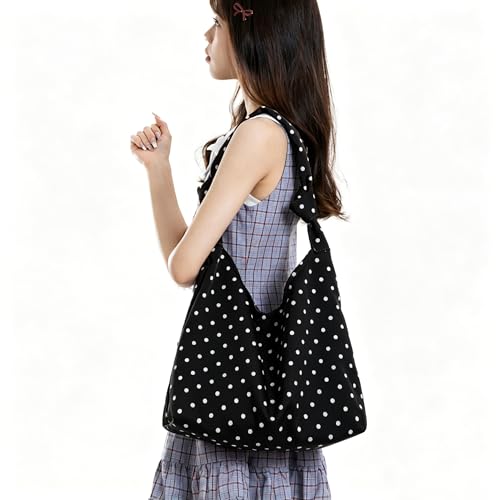 Bolso de tela con lunares para mujer, estilo tote y hobo miniatura 2