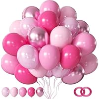 OHugs Pink Balloons - 12 Inch Party Balloons Pack of 50 with Light, Hot, Pearl, Metallic & Pink Balloons with Ribbons & Glue Tapes for Birthday, Baby Shower, Gender Reveal, Wedding & Girl Themes