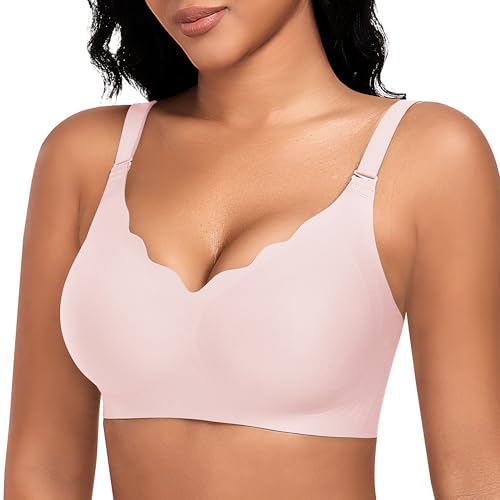 Image of DOCUMO Bras for Women Scalloped No Underwire Wireless Seamless Bra with Lift and Support Soft Bralettes with Bra Extender