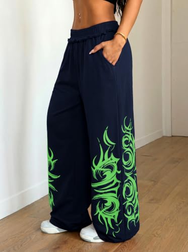 ZAFUL Womens Wide Leg Sweatpants Y2K Gothic Graffiti Sweat Pants - image 3