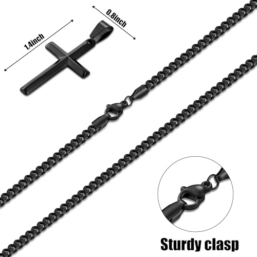 Image of Fiusem Silver Tone /Black /14K Gold Plated Cross Necklace for Men, Beveled Edge Pandent Mens Necklace, 3.5MM Stainless Steel Cuban Chain, 16-24 Inches Jewelry Gifts