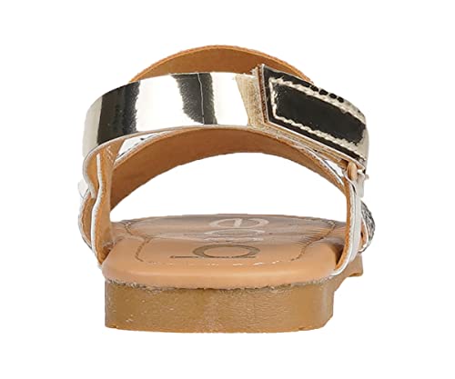 Image of bebe Girl's Sparkly and Strappy Glitter Leatherette Flat Sandals with Adjustable Strap (Toddler /Little Kid)