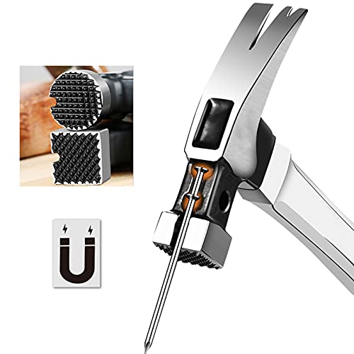 Claw Hammer,13 oz Heavy Duty Claw Hammer Steel Woodworking Striking Tools Magnetic Automatic Nail Suction Hammer with Anti-Slip Rubber Handle