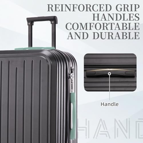 Durable 3-Piece ABS Luggage Set with USB Port & Cup Holder - 20"/24"/28" Carry-On Suitcases (Black)3