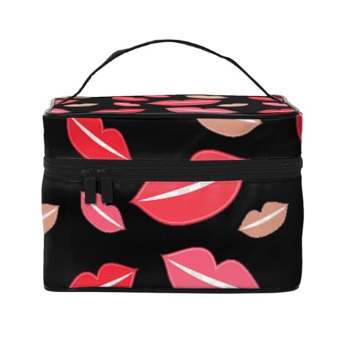 Beauty case organizer grande borsa per cosmetici con stampa di uova di Pasqua con cerniera per donne e truccatori quadrata portatile Labbra. Taglia unica