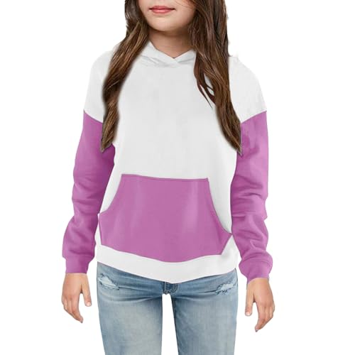 Girls Casual Hoodies Color Block Long Sleeve Pullover Tops with Pocket Lightweight Loose Sweatshirt for 4-14 Years2