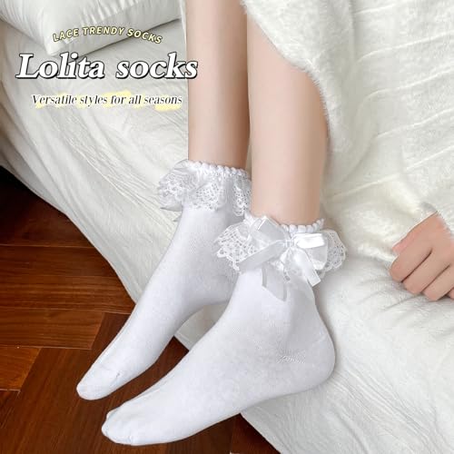 Lace Ruffle Socks for Women, Frilly Ankle Socks with Bow2