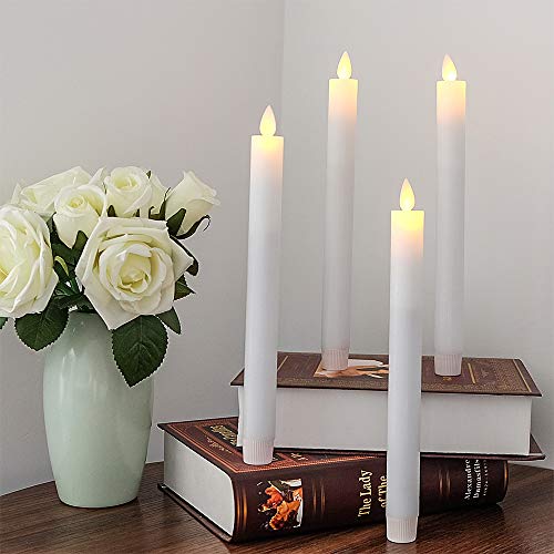 Image of Eldnacele Flameless Taper Candles with Remote Timer, Moving Wick LED Window Candles Battery Operated Real Wax Candlesticks for Christmas Dinner Party Home Decoration 4 Pack(White)