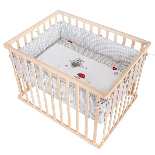 Playpen 'Adam & Owl' 75x100, incl. protective insert & castors, natural...