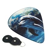Palhetas de guitarra Dolphin Earth, pacote com 6 com suporte de palheta de guitarra, arte abstrata, paletas de celulóide para homens e mulheres, palhetas personalizadas de ukulele para baixo
