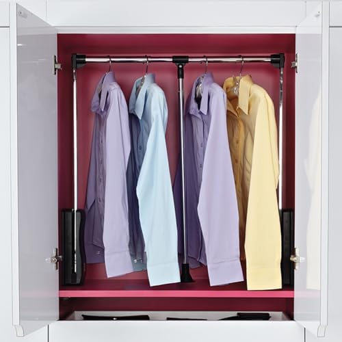 Retractable Wardrobe Lift, Pull Down Clothes Rail, Aluminium Closet Hanger with Ergonomic Handle, Adjustable Width 510-1210mm