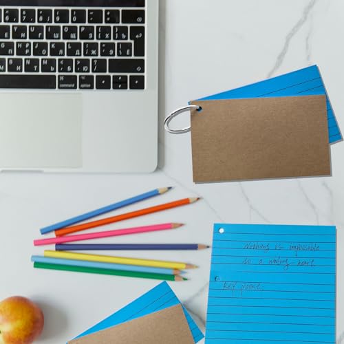 Urmspst 50Pcs Index Cards with 1 Ring, 3 x 5 Inches Ruled Index Cards, Colored Index Flash Cards, Lined on Both Side Colored Notecards for Study, Learning, Memory, Recipe (Blue)
