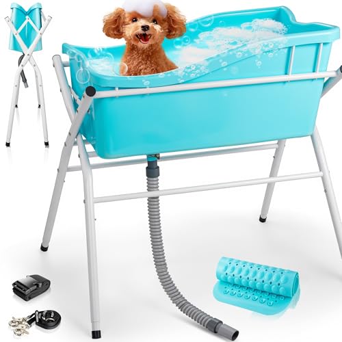 Dog Bath Tub Portable Dog Washing Bathing Station 3 Levels Elevated Foldable Dog Bath for Shower and Grooming Collapsible Shower Bathtub Pet Tub for Small and Medium Size Dogs