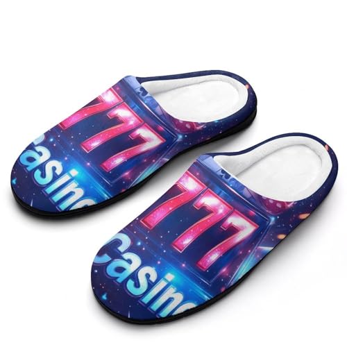 777 Casino Womens Cotton Slippers Anti-slip Rubber Sole Winter Warm House Shoes For Daily Wear