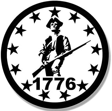 JR Studio 4x4 inch Round White Minuteman 1776 Sticker - 13 Stars Minutemen Patriot Border Vinyl Decal Sticker Car Waterproof Car Decal Bumper Sticker