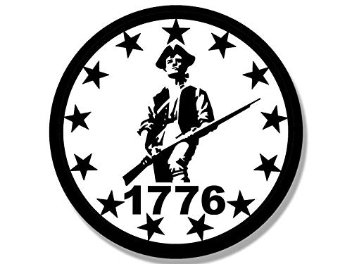 JR Studio 4x4 inch Round White Minuteman 1776 Sticker - 13 Stars Minutemen Patriot Border Vinyl Decal Sticker Car Waterproof Car Decal Bumper Sticker