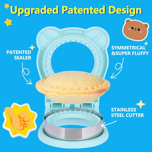 Sandwich Cutter and Sealer, Stainless Steel Uncrustable Sandwich Maker with Crimper,Round Circle Shape for Peanut Butter Jelly, Pancake, Cookie,Crustless Bread Sealer for Kids Lunchboxes (Light Blue)