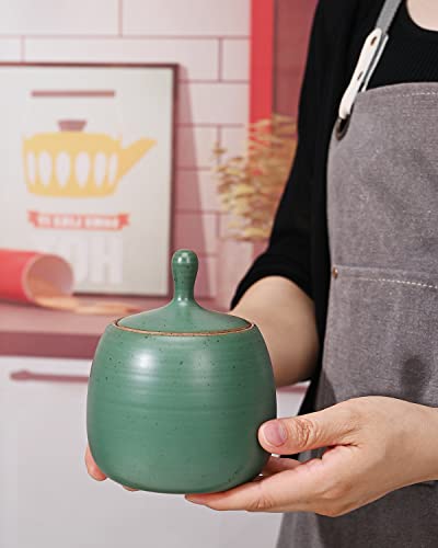 Image of Retro Kitchen Canisters Ceramic Food Storage Jar Roud Shape with Silicone Airtight Lid for Tea, Coffee, Nuts, Herb, Spice, Sugar (Green)