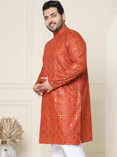 Sojanya Plus (Since 1958) Men's Cotton Linen Orange And Multi Printed Only Long Kurta