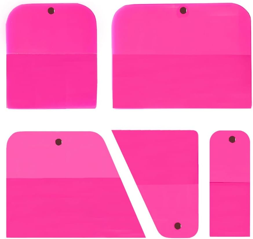 PPF Squeegee Kit 5 in 1 Anti-Scratch Soft TPU Scraper for Vinyl,Small Tint Squeegee Water Blade Scraper for Paint Protection Film,Vinyl Wrap Window Tint Tools (Pink Magnet)