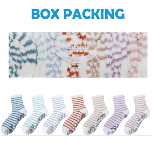 Image of Bulinlulu Fuzzy Socks with Grips Plush Sleep Cozy Winter Soft Hospital Fluffy Socks for Womens Mens Gifts
