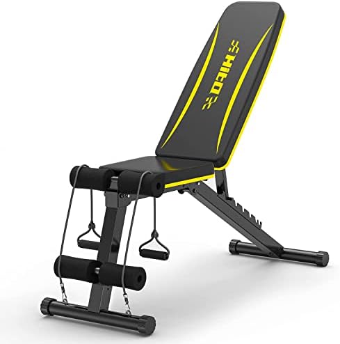 HITOSPORT Adjustable Weight Bench for Full Body Exercise, Foldable Strength Training Bench Press with Resistance Bands for Home Gym & Body Workout